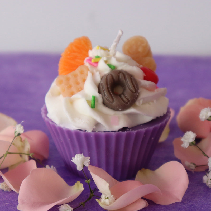 Fun cupcake candle with orange blossom scent