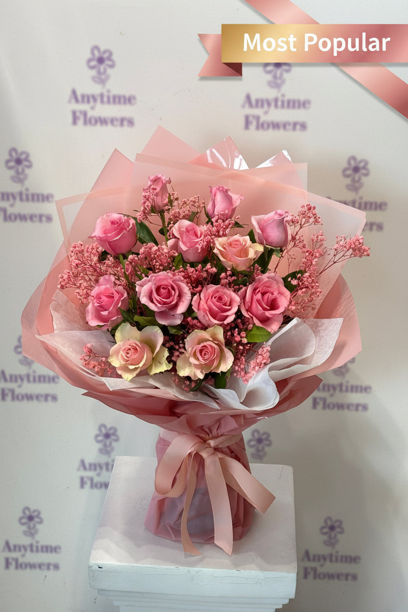 12 Pink Rose Bouquet